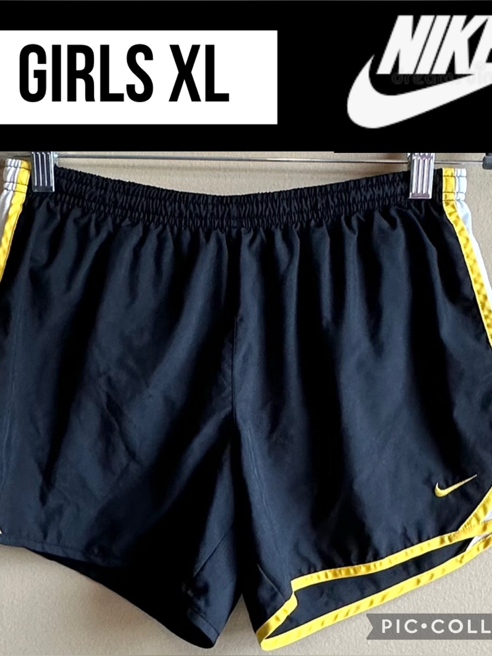 Nike Girls Shorts Running Dri Fit Lined Black Yellow White Livestrong Youth XL